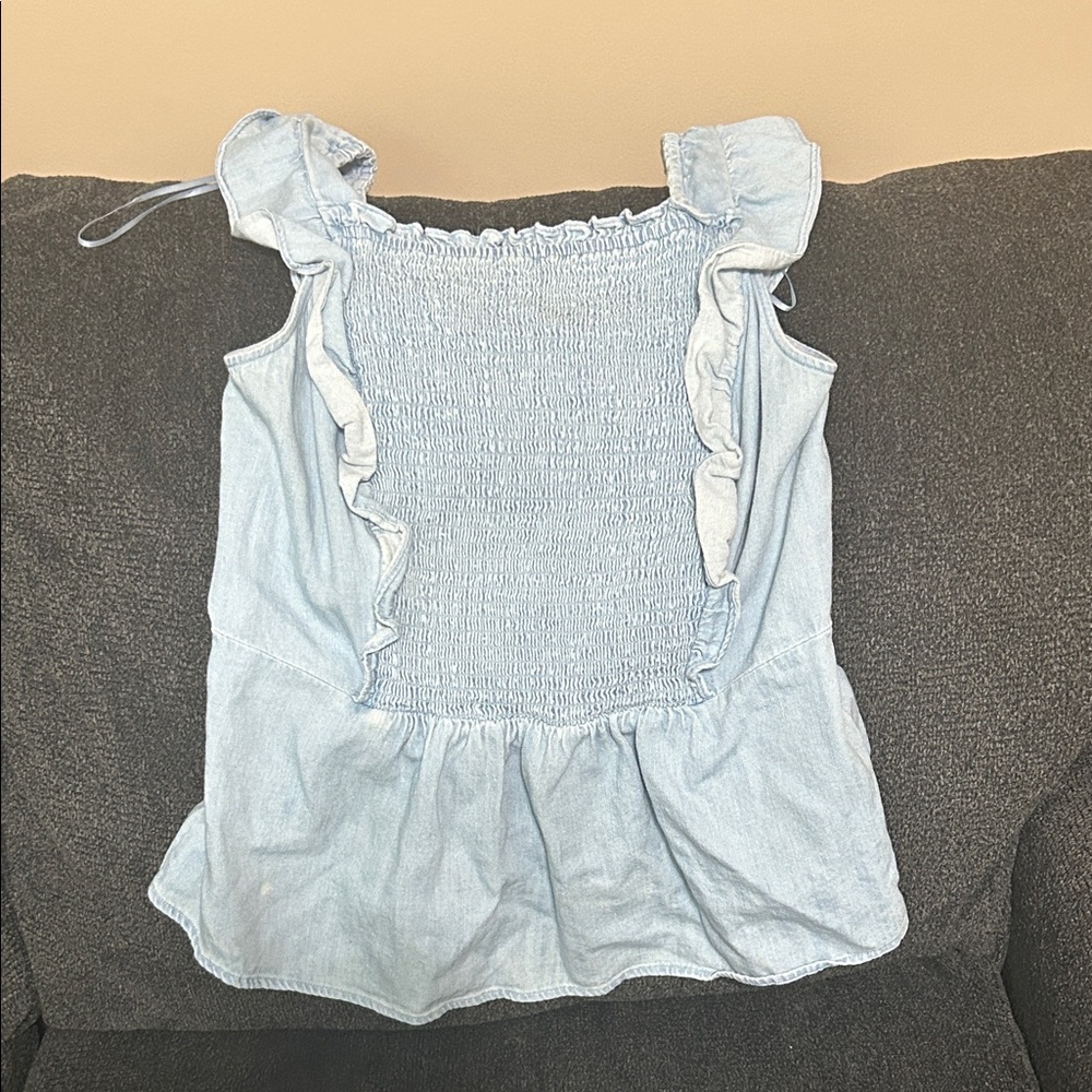 Old Navy Light Blue Smocked Ruffle Tank Top